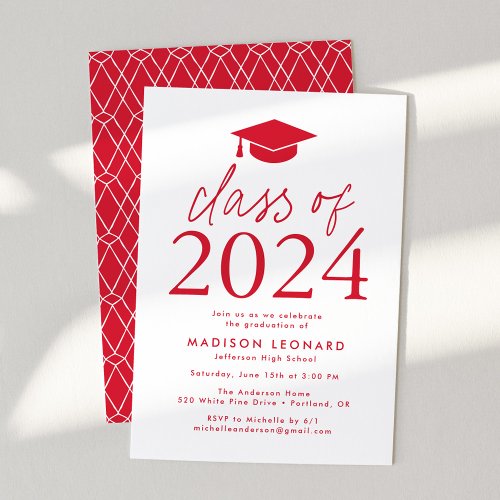 Modern Class of 2024 Red Graduation Party Invitation