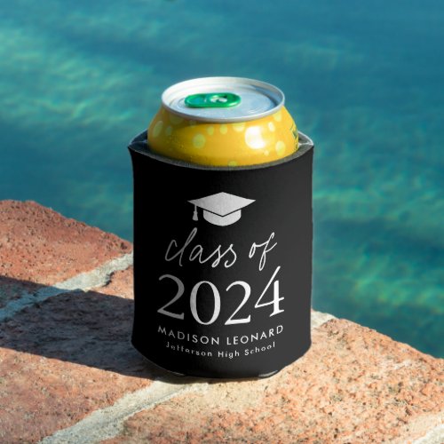 Modern Class of 2024 Script Black Graduation Can Cooler