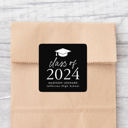 Modern Class of 2024 Script Black Graduation Square Sticker