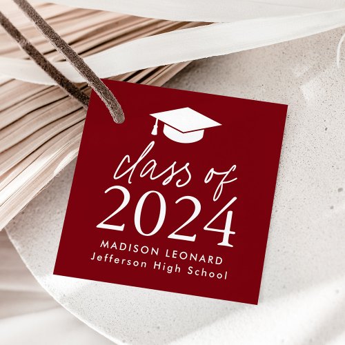 Modern Class of 2024 Script Burgundy Graduation Favor Tags