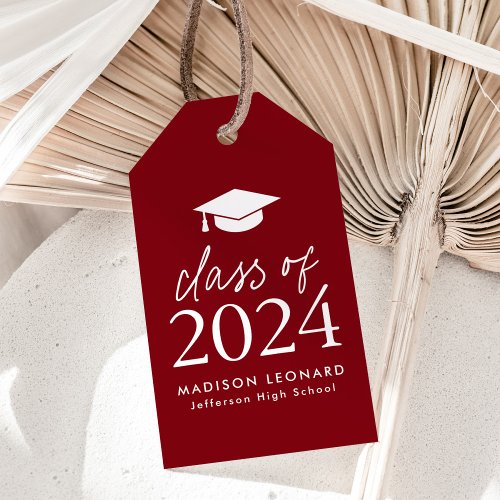 Modern Class of 2024 Script Burgundy Graduation Gift Tags