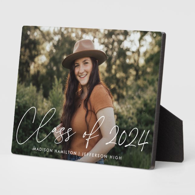 Modern Class of 2024 Script Graduation Photo Plaque (Side)