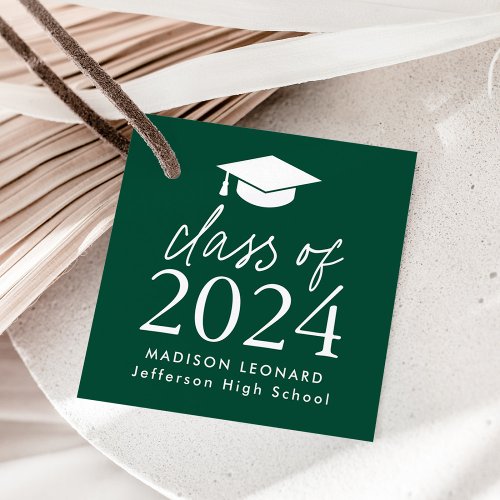 Modern Class of 2024 Script Green Graduation Favor Tags