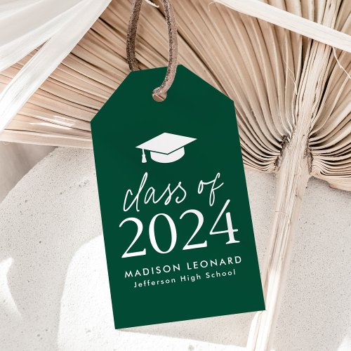 Modern Class of 2024 Script Green Graduation Gift Tags