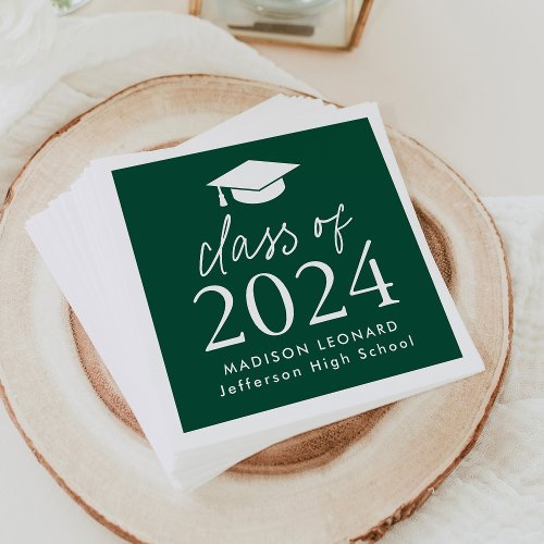 Modern Class of 2024 Script Green Graduation Napkins