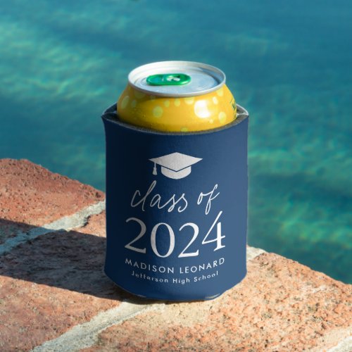 Modern Class of 2024 Script Navy Graduation Can Cooler