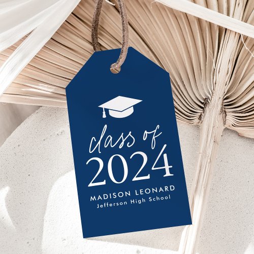 Modern Class of 2024 Script Navy Graduation Gift Tags