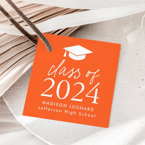Modern Class of 2024 Script Orange Graduation Favor Tags