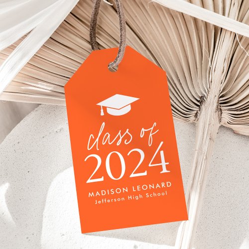 Modern Class of 2024 Script Orange Graduation Gift Tags