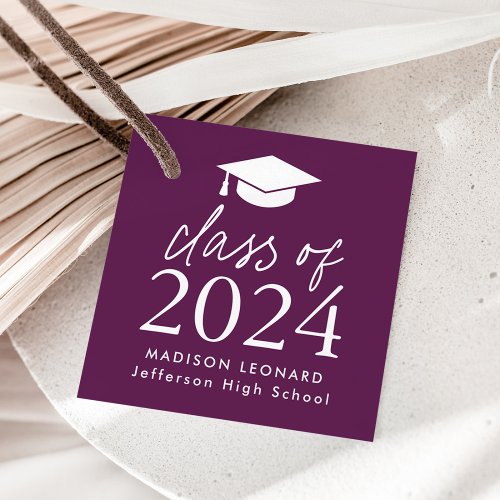 Modern Class of 2024 Script Purple Graduation Favor Tags
