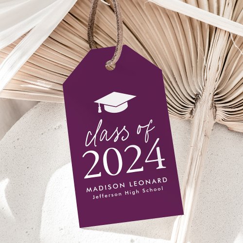 Modern Class of 2024 Script Purple Graduation Gift Tags