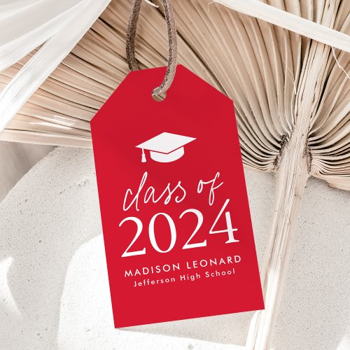 Modern Class of 2024 Script Red Graduation Gift Tags