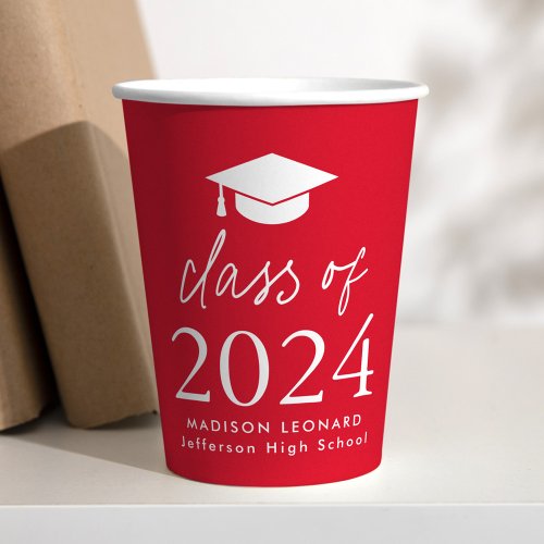 Modern Class of 2024 Script Red Graduation Paper Cups