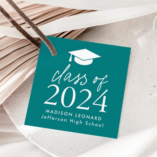Modern Class of 2024 Script Teal Graduation Favor Tags