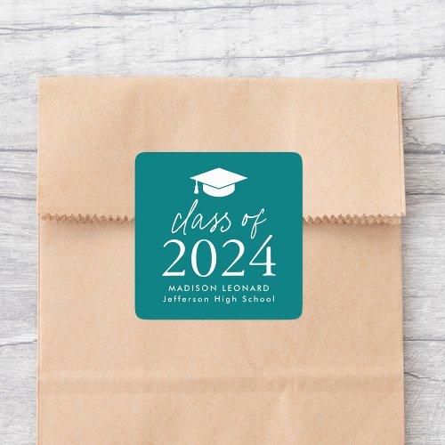 Modern Class of 2024 Script Teal Graduation Square Sticker