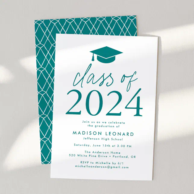 Modern Class of 2024 Teal Graduation Party Invitation | Zazzle