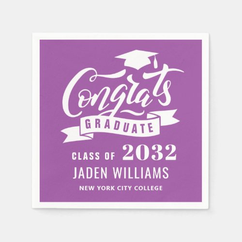 Modern Class of 2024 White Purple Graduation Party Napkins