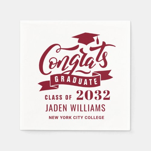 Modern Class of 2024 White Red Graduation Party Napkins