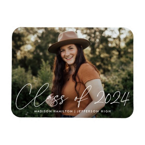 Modern Class of 2024 White Script Graduation Magnet