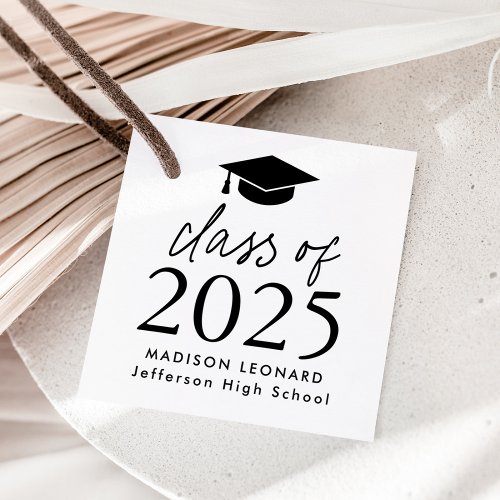 Modern Class of 2025 Black Script Graduation Favor Tags