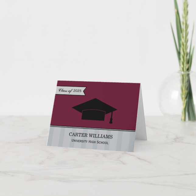 Modern Class of 2025 Burgundy Custom Graduation Thank You Card (Front)