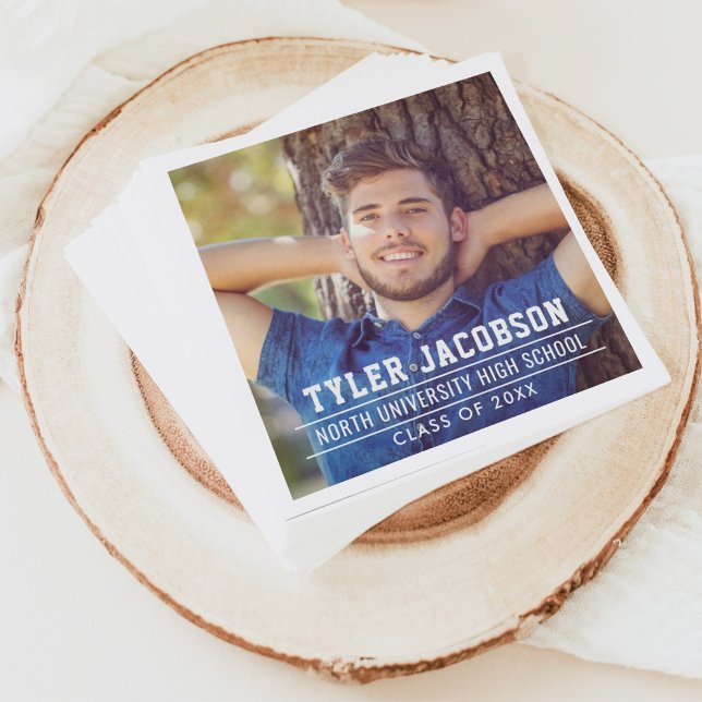 Modern Class of 2025 Custom Graduation Photo Napkins (Creator Uploaded)