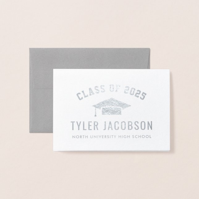 Modern Class of 2025 Custom Graduation Silver Foil Card (Front With Envelope)