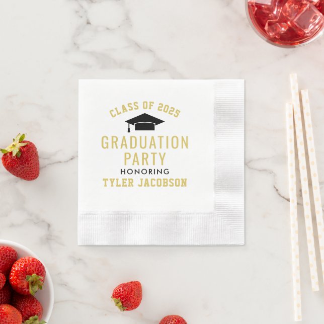 Modern Class of 2025 Gold Custom Graduation Party Napkins (Insitu)