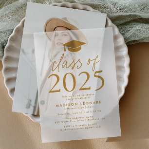 Modern Class of 2025 Gold Graduation Party Vellum Invitations