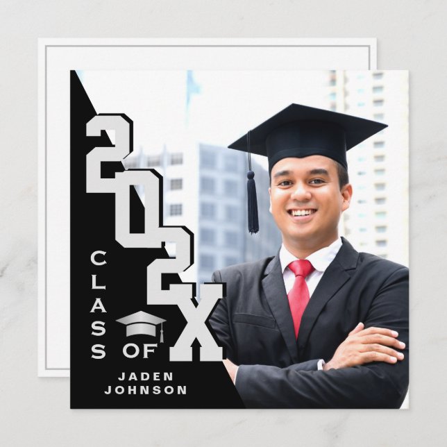 Modern Class of 2025 Grad PHOTO Graduation Party Invitation (Front/Back)