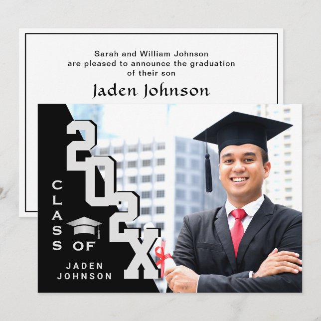 Modern Class of 2025 Grad PHOTO Graduation Party Invitation (Front/Back)