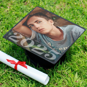 Modern Class of 2025 Graduate Photo   White Graduation Cap Topper