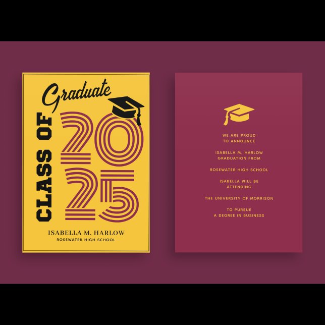 Modern Class of 2025 Maroon Gold Graduation Announcement (Creator Uploaded)