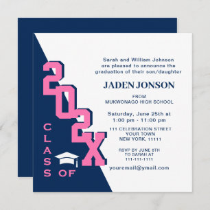 Modern Class of 2025 Navy Pink Graduation Party Invitation