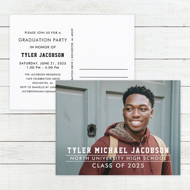 Modern Class of 2025 Photo Graduation Party Postcard (Creator Uploaded)