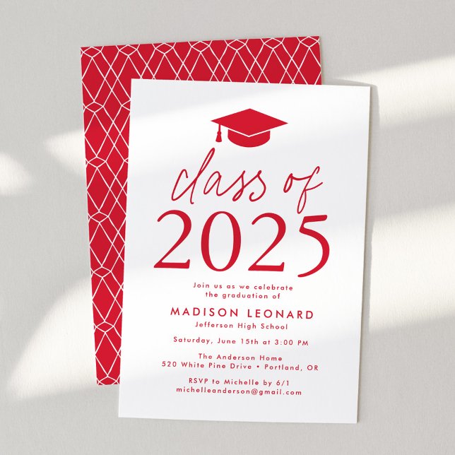 Modern Class of 2025 Red Graduation Party Invitation (Creator Uploaded)