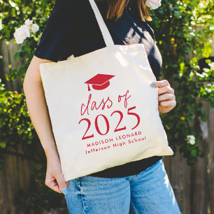 Modern Class of 2025 Red Script Graduation Tote Bag