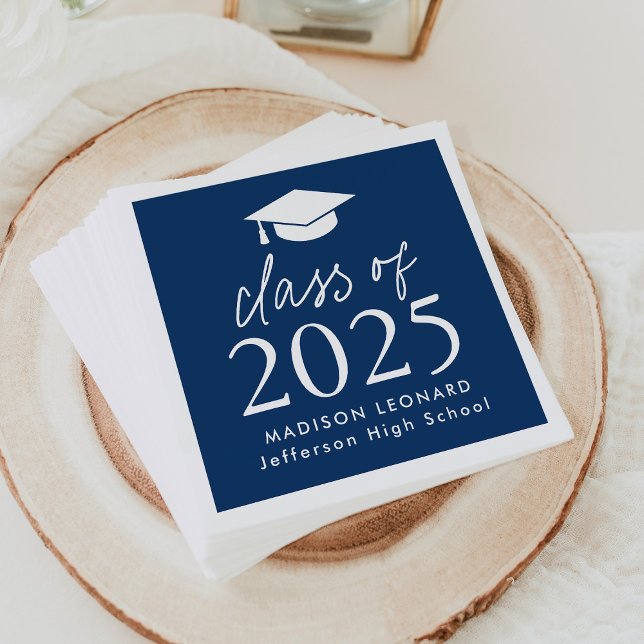 Modern Class of 2025 Script Navy Blue Graduation Napkins (Creator Uploaded)