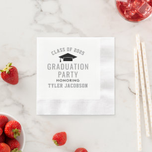 Modern Class of 2025 Silver Custom Graduation Paper Napkins