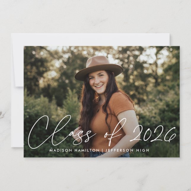 Modern Class of 2025 White Script Graduation Party Invitation (Front)
