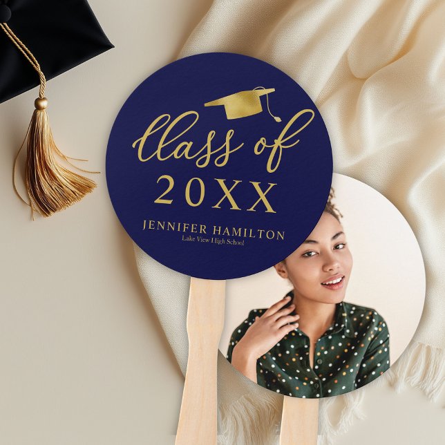 Modern Class of 2026 1 Photo Graduation Hand Fan (Creator Uploaded)