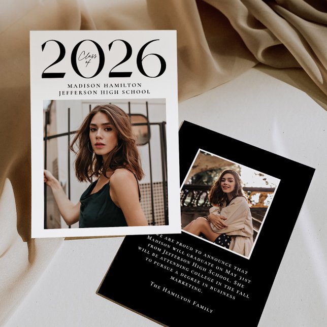 Modern Class of 2026 2 Photo Graduation Announcement (Creator Uploaded)