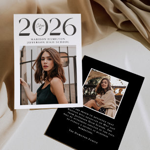 Modern Class of 2026 2 Photo Graduation Letterpress Photo Cards