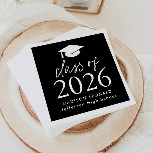 Modern Class of 2026 Black and White Graduation Napkins