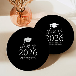 Modern Class of 2026 Black and White Graduation Paper Plates