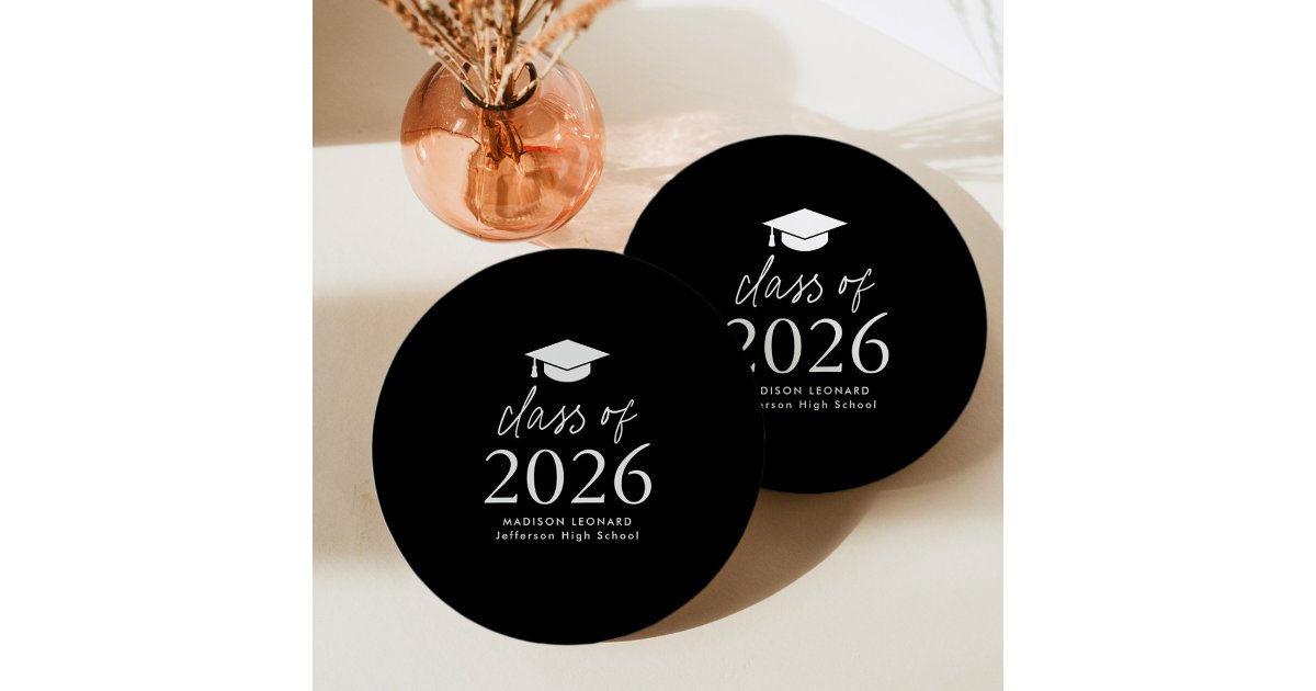 Modern Class of 2026 Black and White Graduation Paper Plates | Zazzle