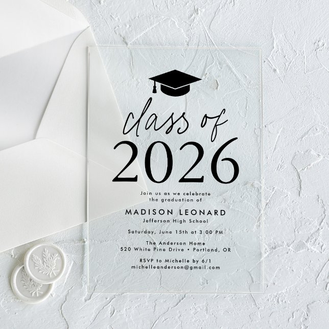 Modern Class of 2026 Black Graduation Party Acrylic Invitations (Creator Uploaded)