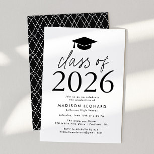 Modern Class of 2026 Black Graduation Party Invitation