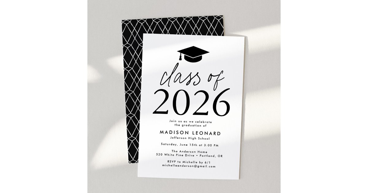 Modern Class of 2026 Black Graduation Party Invitation | Zazzle
