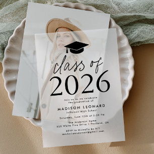 Modern Class of 2026 Black Graduation Party Vellum Invitations